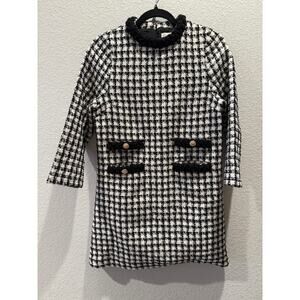 Ask You Out Black Houndstooth Tweed‎ 3/4 Sleeve Dress S